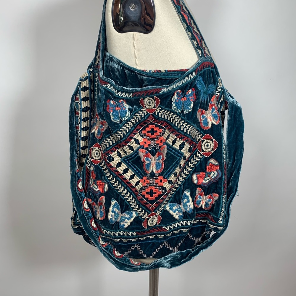 Johnny Was Velvet Embroidered Tote Bag